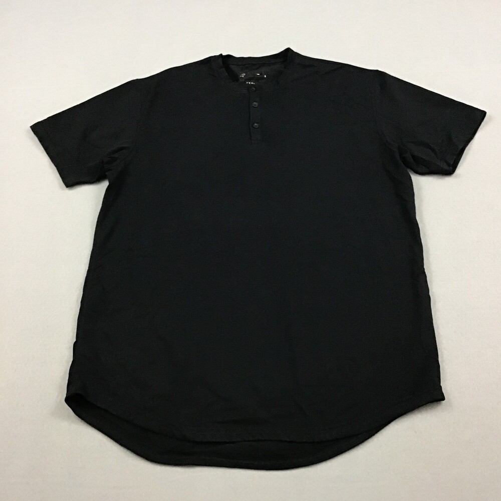 BYLT Shirt Men Large Black Solid Drop Cut Short Sleeve Henley Lux Tee L